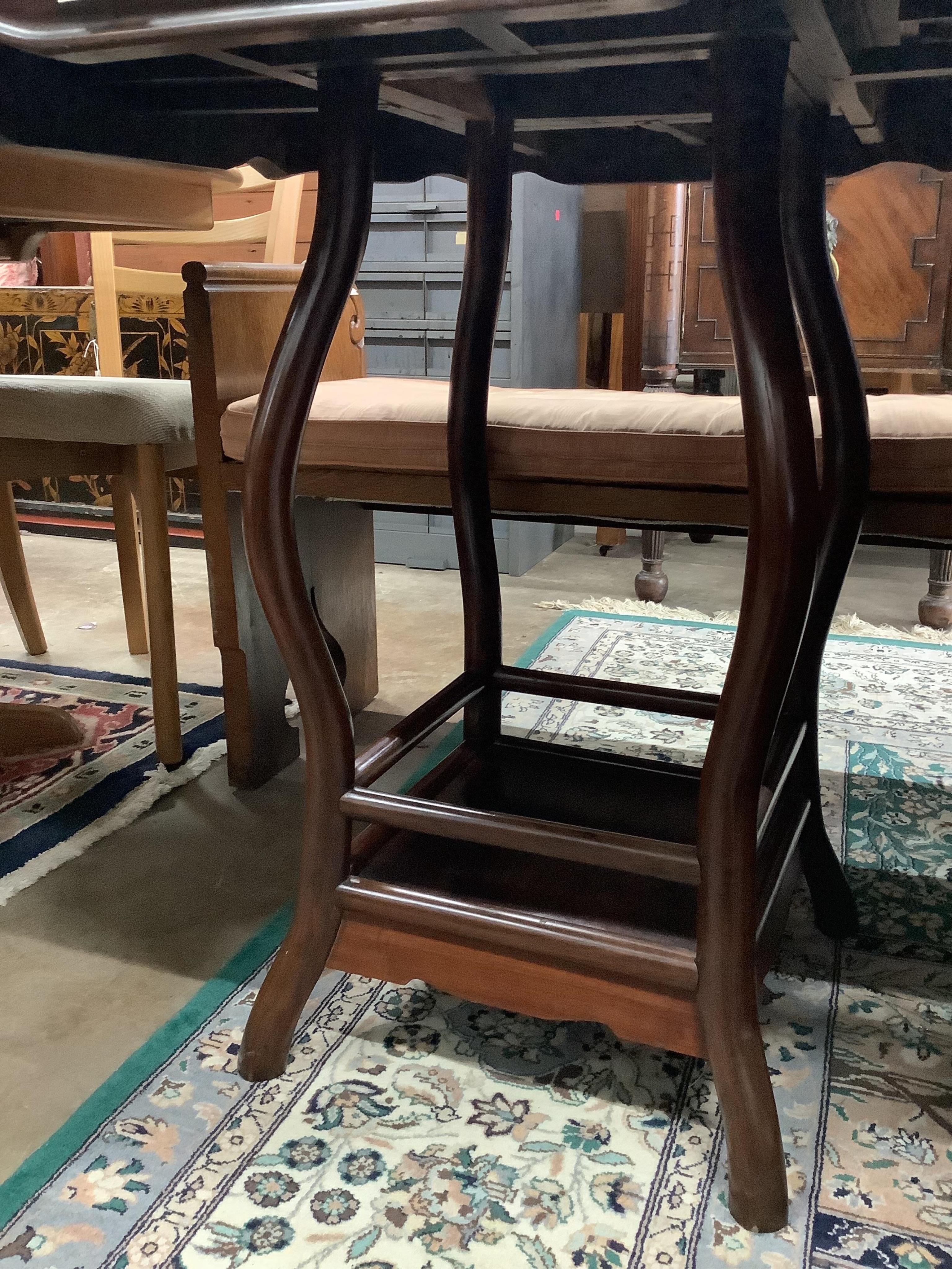 A Chinese octagonal padouk wood mah jong table, width 85cm, depth 84cm, height 82cm. Condition - fair